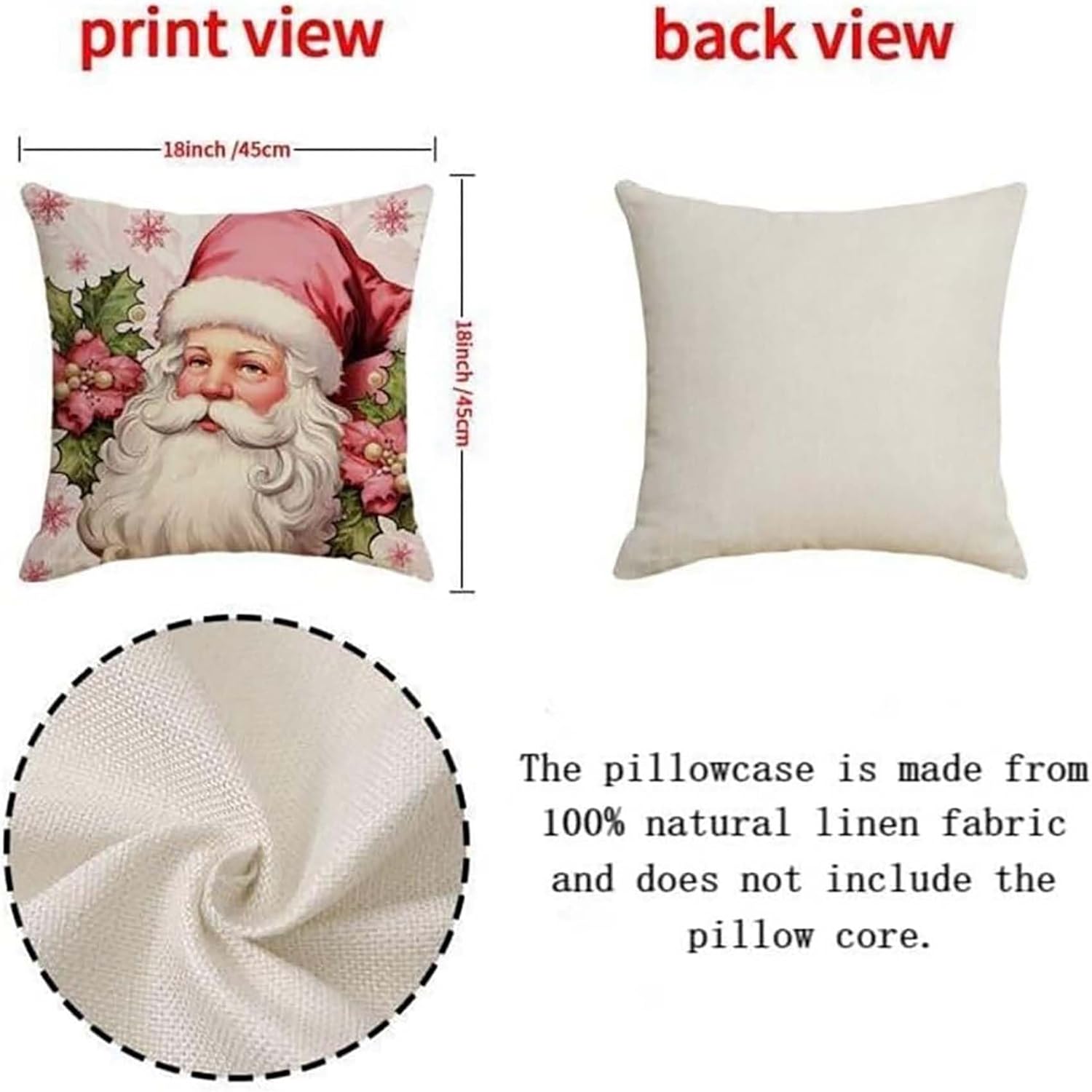 NZTGVR Fundas de almohada rosas de Navidad, impresión de letras de lino, decoración de vacaciones, almohadas decorativas de Navidad, funda de cojín