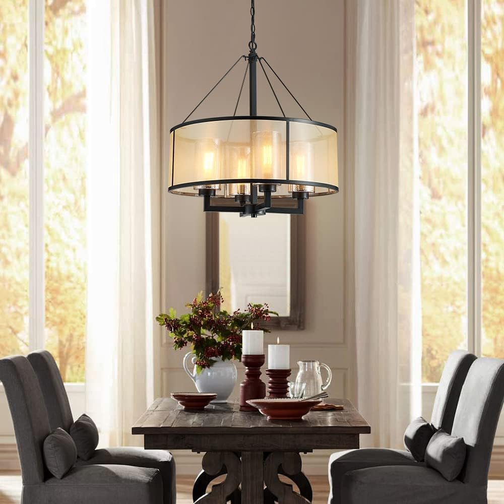 23018 Lámpara de araña moderna de bronce antiguo con 4 luces doradas, lámpara colgante de red para comedor, sala de estar, dormitorio, cadena