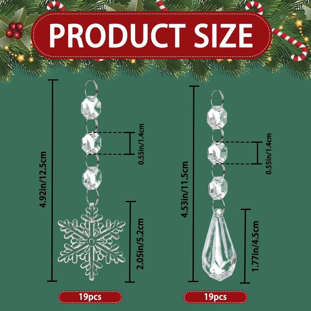 YUJUN 38 piezas de decoraciones de cristal para árbol de Navidad, copos de nieve de invierno, gotas de carámbano, adornos colgantes de araña