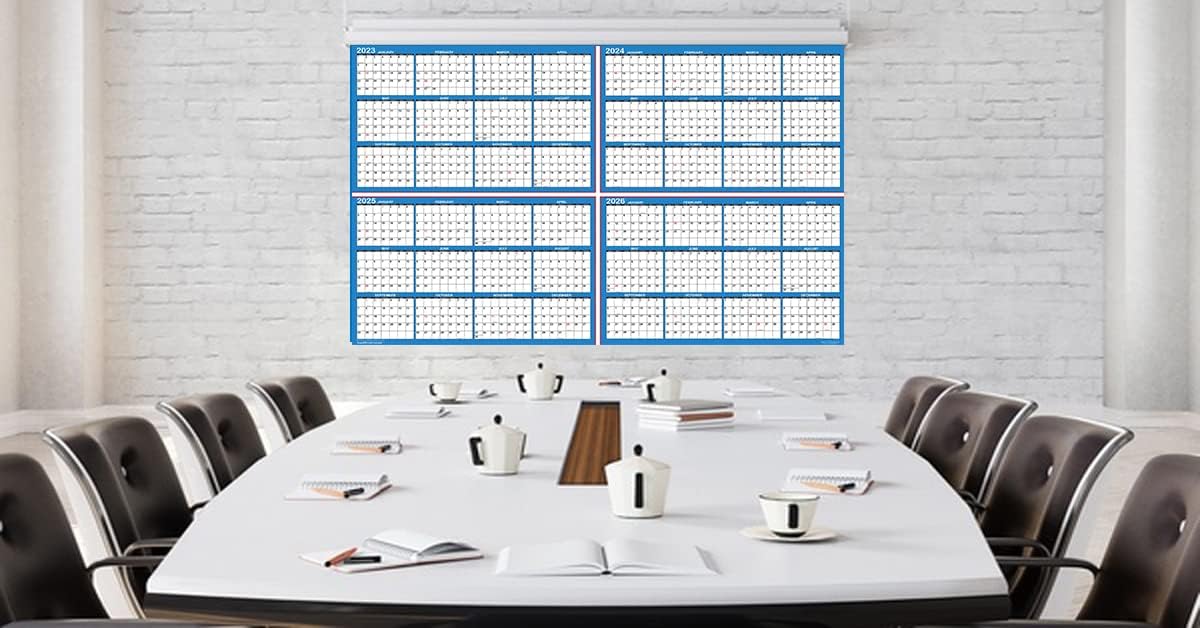 SwiftGlimpse – Calendario de pared de referencia rápida 2023 2024 2025 2026 de 32 x 48 pulgadas, grande, laminado de borrado en húmedo y seco,
