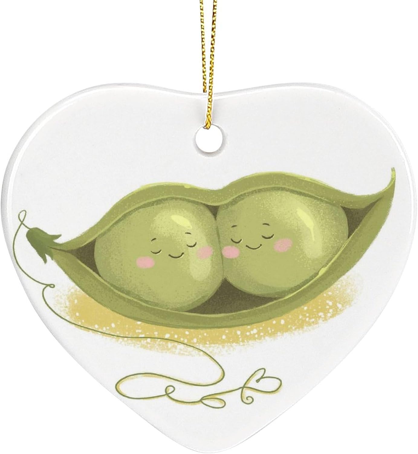 Adornos de cerámica para árbol de Navidad, 2.8 pulgadas con caja para árbol de Navidad, adorno en forma de corazón, dos guisantes verdes en la vaina