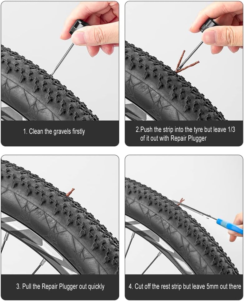 40 piezas para 2 tamaños de bicicleta sin cámara Kit de reparación de neumáticos tiras de cuerda de repuesto tapones de 0.059in 0.138in de