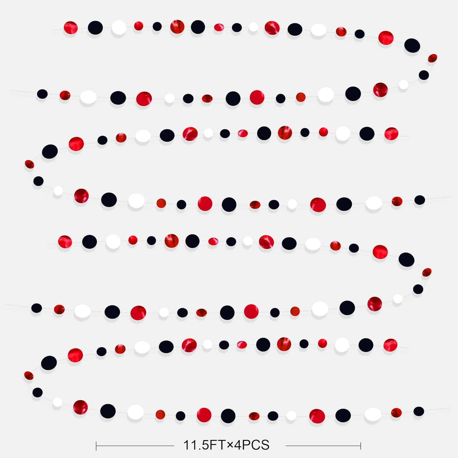 Guirnalda de puntos circulares rojos, negros y blancos, de 46 pies, para colgar, para graduaciones, cumpleaños, despedida de soltera, compromiso,