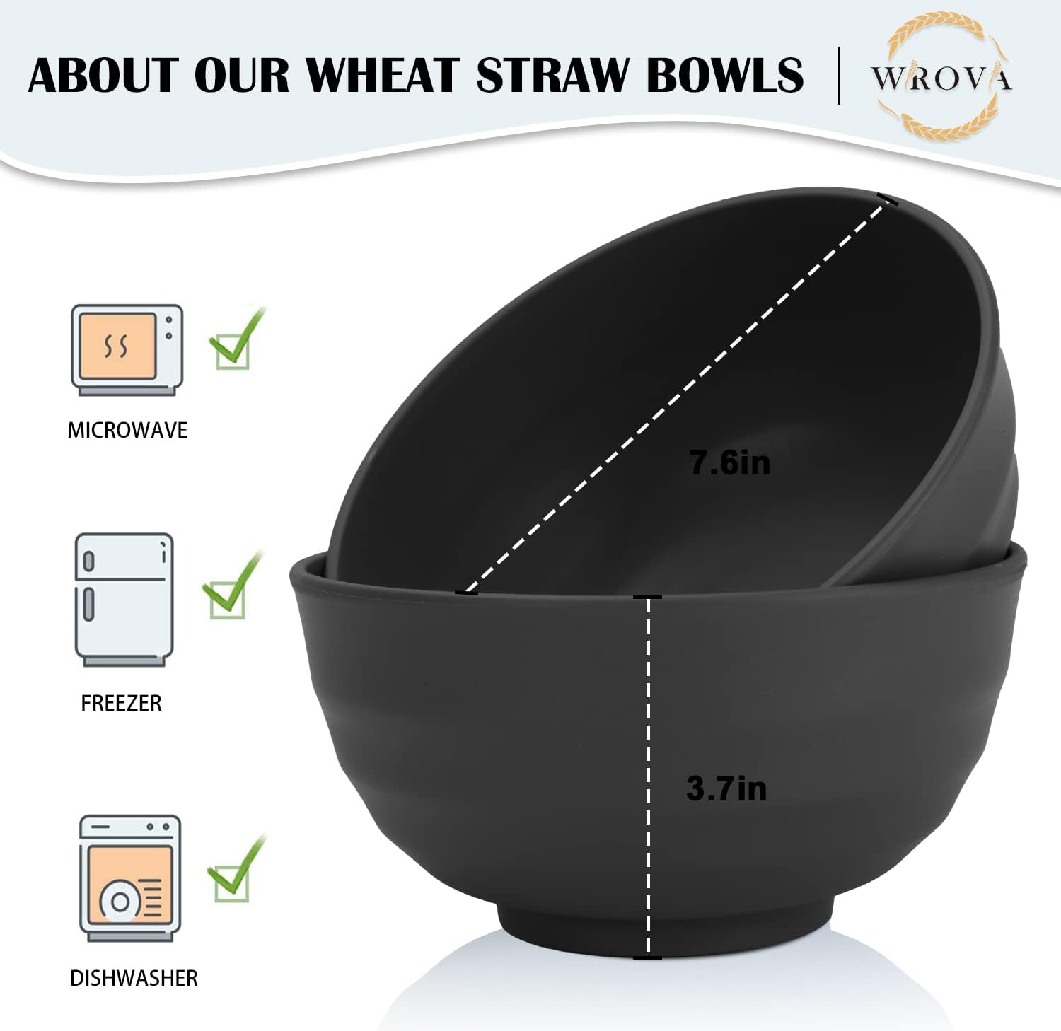Juego de 6 cuencos de paja de trigo de 60 onzas irrompibles para cereales, aptos para microondas y lavavajillas, cuencos grandes para comer sin BPA,