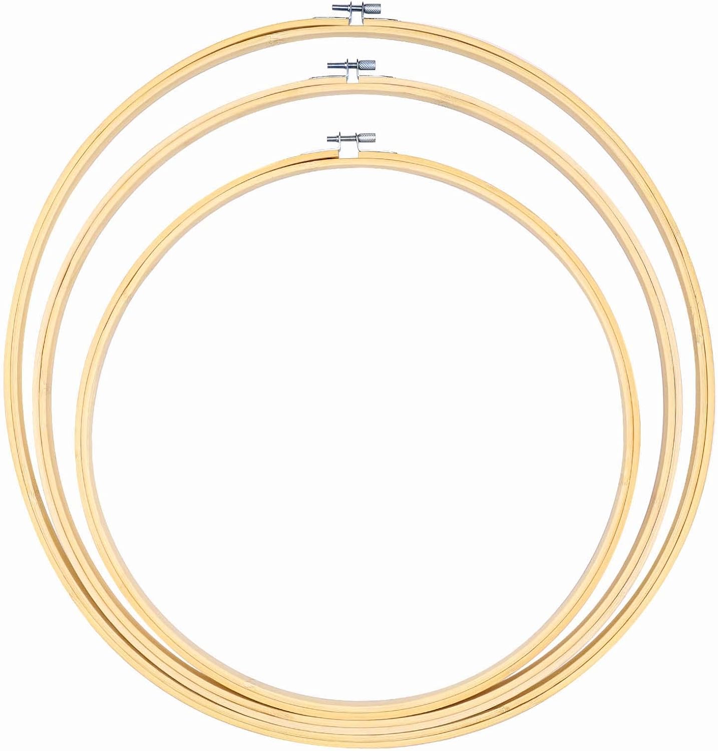 Caydo Juego de 3 aros redondos grandes de 141618 pulgadas, anillo de aro de punto de cruz de bambú para manualidades, costura práctica, corona de