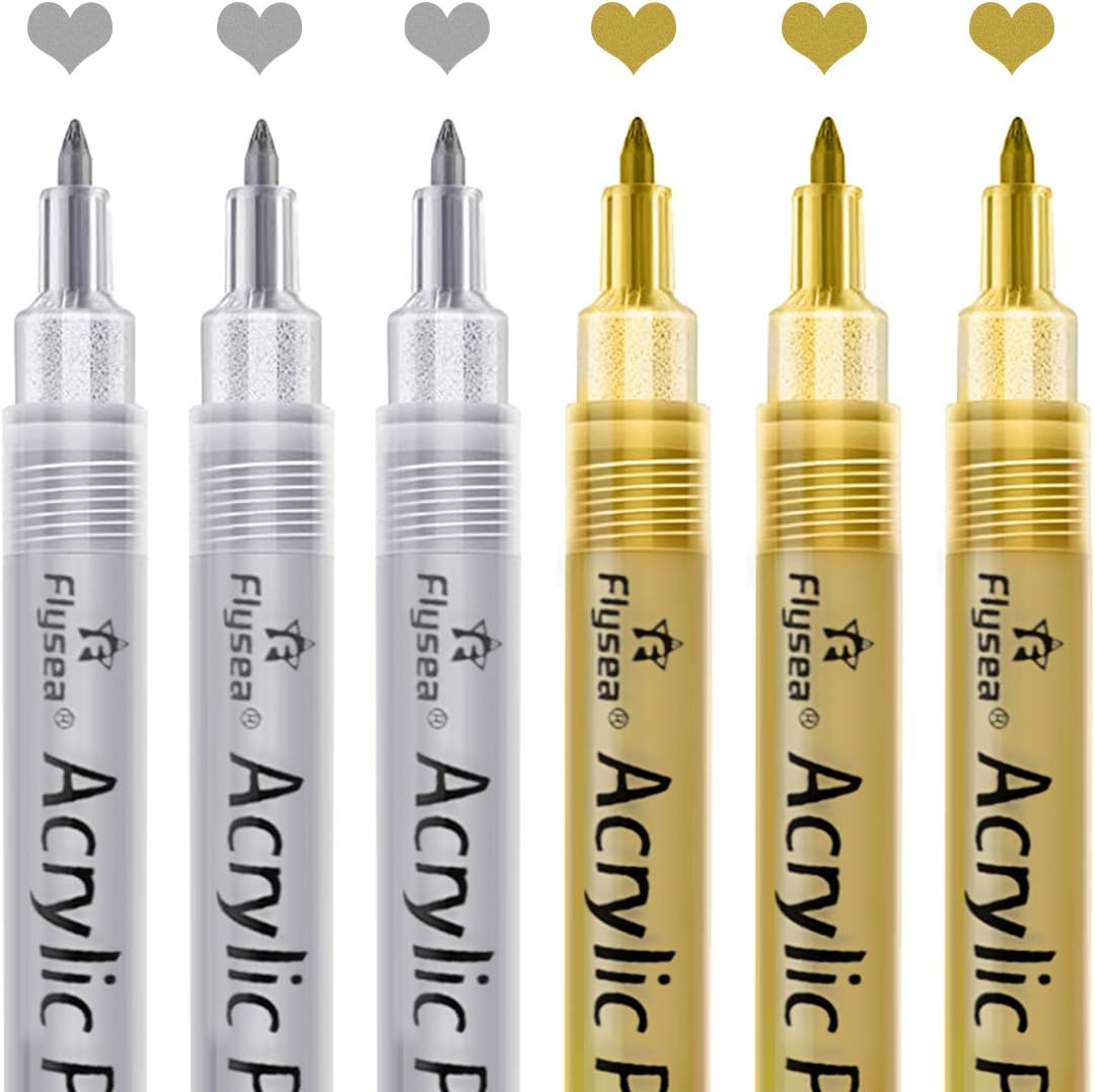 isightguard Bolígrafos de pintura acrílica, paquete de 6 marcadores de pintura negra y blanca, bolígrafos de pintura para pintura de rocas, piedra,