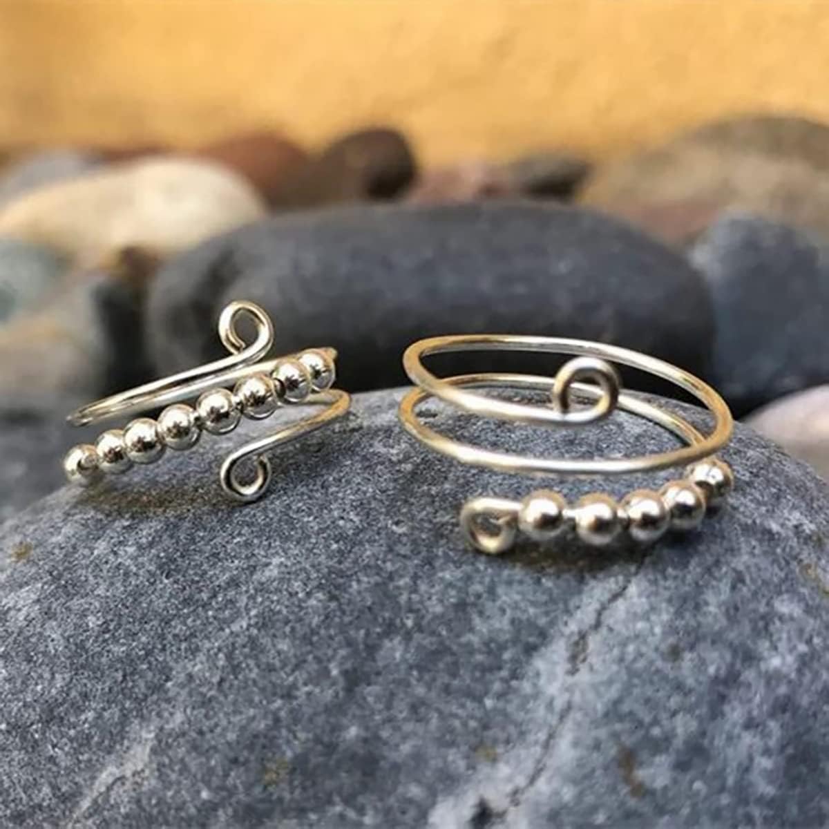 Anillo para ansiedad con cuentas de arcoíris de mamá con texto en inglés “To My Daughter”, anillos ajustables abiertos para ansiedad para mujeres,