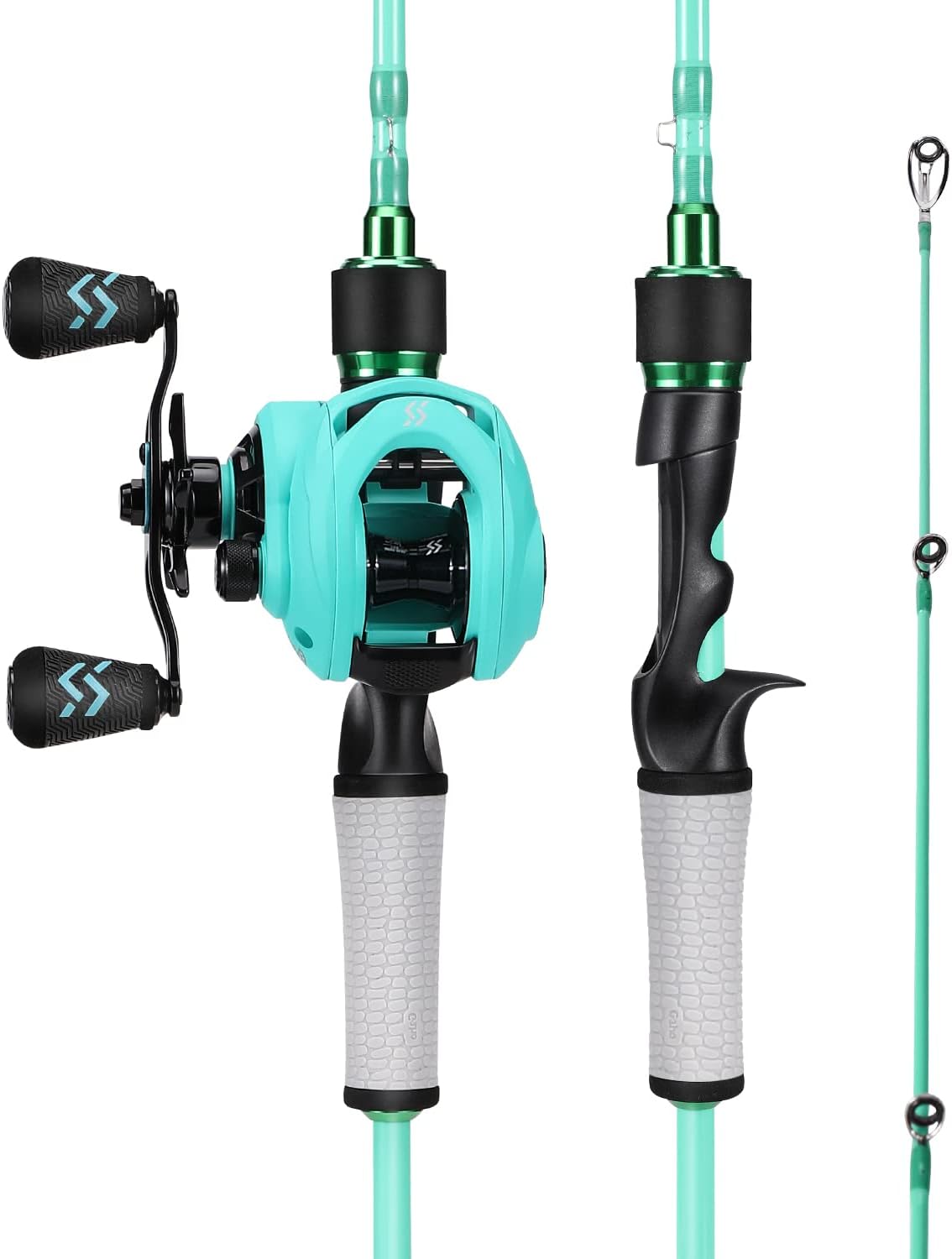 One Bass Spirit Flame – Carrete de caña de pescar Spinning & Baitcasting con grafito 2 piezas en blanco, guías de acero inoxidable