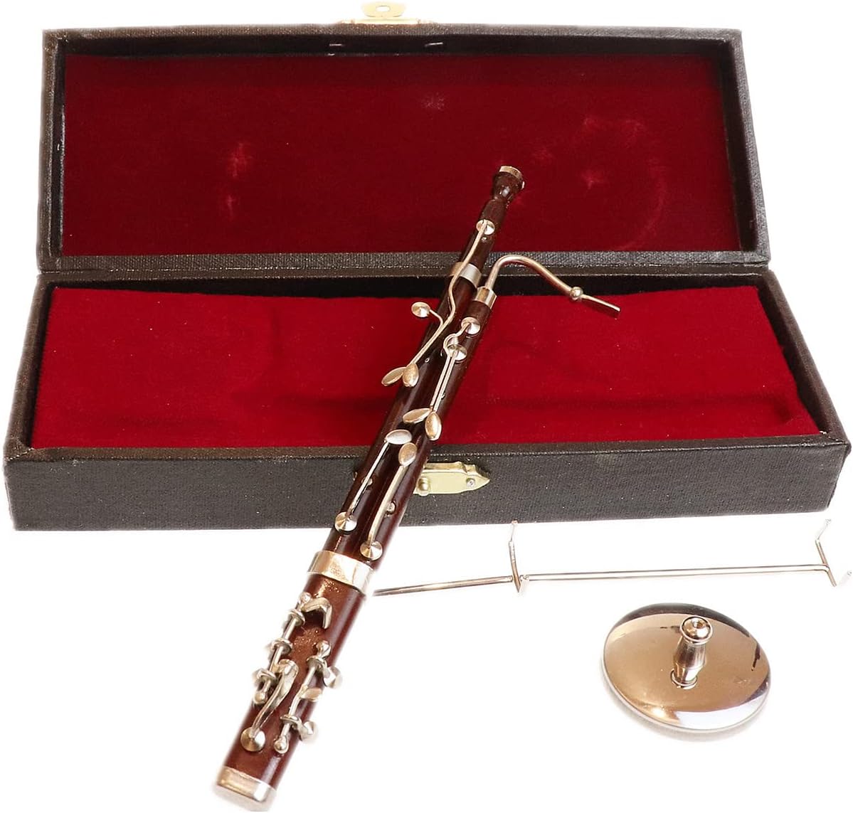 Fagot en miniatura con soporte y estuche, mini instrumento musical réplica de fagot, figuras coleccionables, accesorios para casa de muñecas, modelo