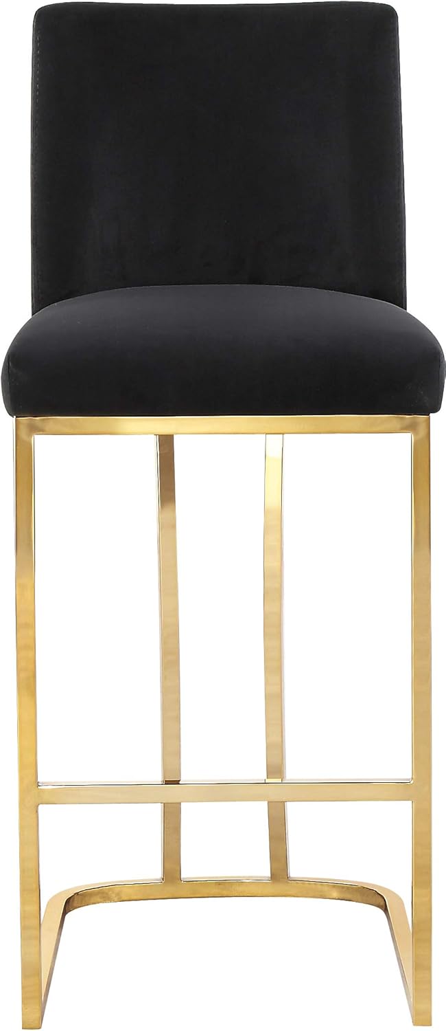 Meridian Furniture Heidi Collection Modern  Taburete tapizado de terciopelo contemporáneo con patas de metal dorado pulido, 16 pulgadas de ancho x