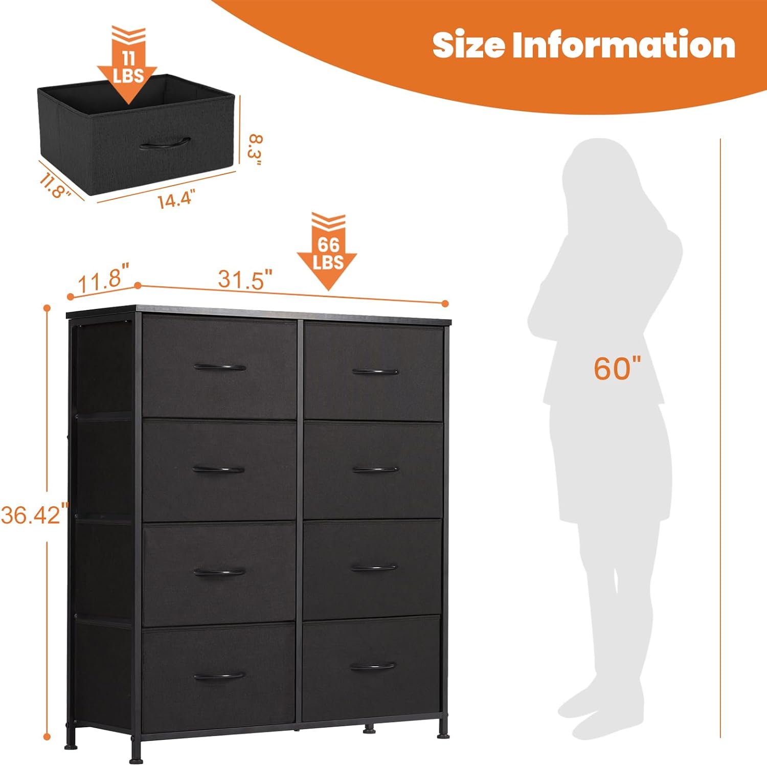 Sweetcrispy Cómoda para dormitorio, cajón alto, organizador de aparador, cajones de almacenamiento, torre de almacenamiento de tela con 8 cajones,