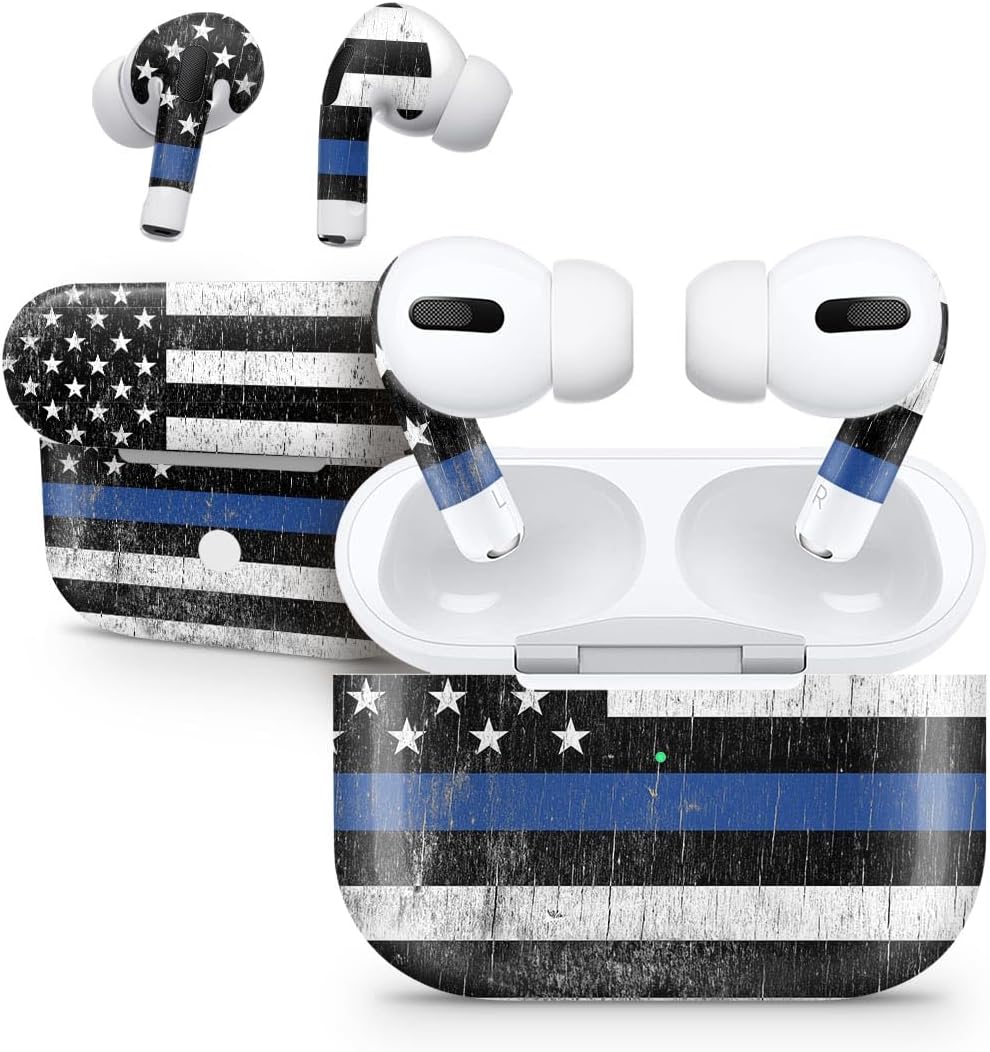 Compatible con AirPods Pro 2 – Calcomanía protectora de vinilo resistente a los arañazos – Bandera patriótica estadounidense de madera envejecida