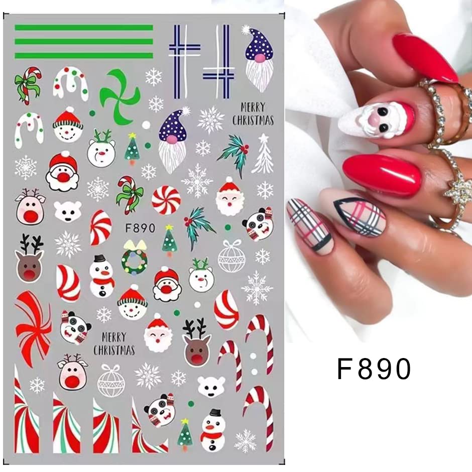 10 hojas de calcomanías de arte de uñas de Navidad, calcomanías autoadhesivas, uñas, vacaciones, niños, lindos copos de nieve rojos de Navidad,