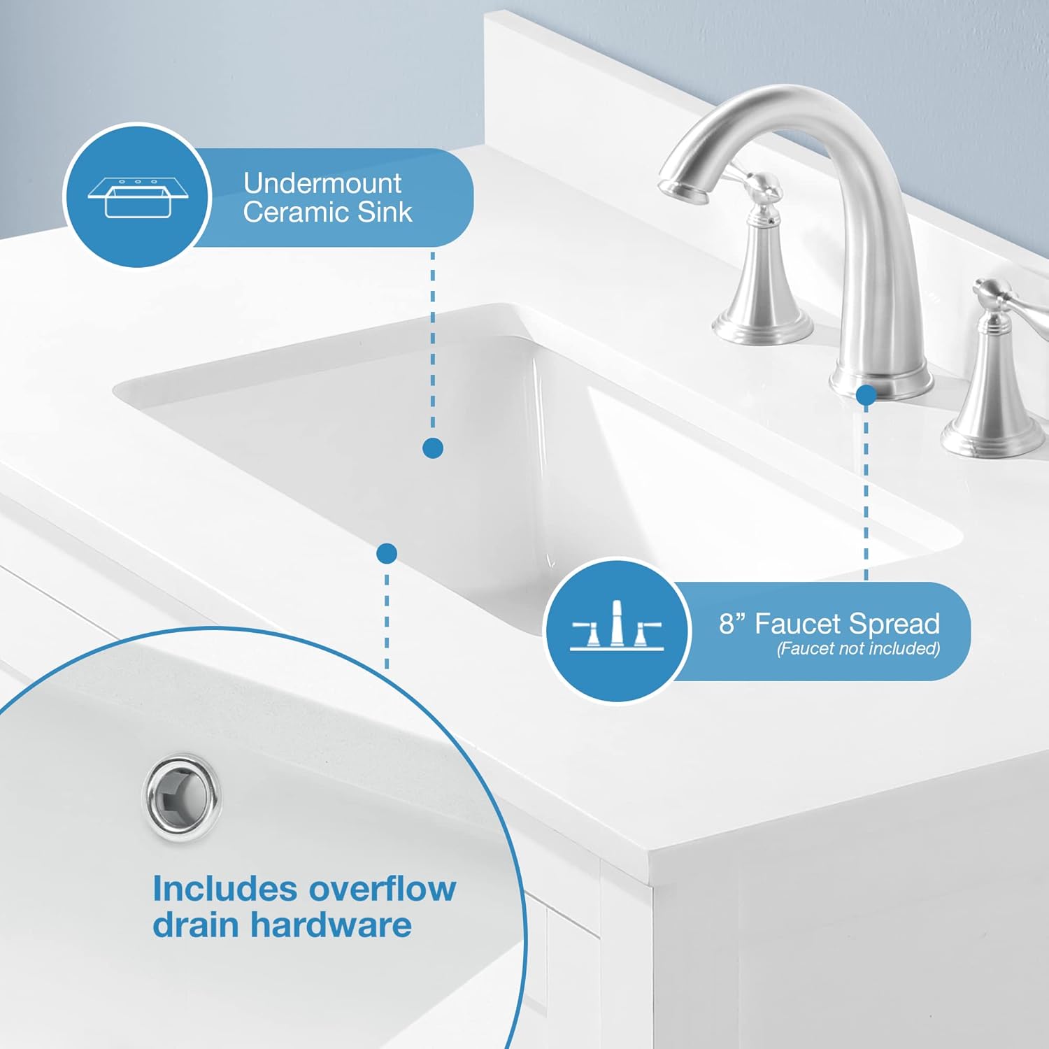 Ove Decors Vegas – Lavabo individual para encimera de mármol cultivado, 36 pulgadas, color azul medianoche