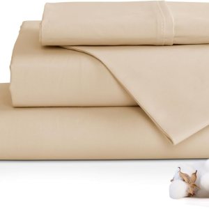 Juego de sábanas de 4 piezas de 100 % percal de algodón percal, color crema, bolsillo profundo, 1 sábana encimera, 1 sábana bajera de bolsillo Juego de sábanas de 4 piezas de 100 % percal de algodón percal, color crema, bolsillo profundo, 1 sábana encimera, 1 sábana bajera de bolsillo