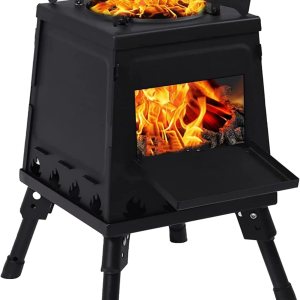 EMOTRIPS Estufa de camping portátil de acero al carbono, estufa de leña al aire libre con patas plegables para campamento al aire libre (pequeña) EMOTRIPS Estufa de camping portátil de acero al carbono, estufa de leña al aire libre con patas plegables para campamento al aire libre (pequeña)