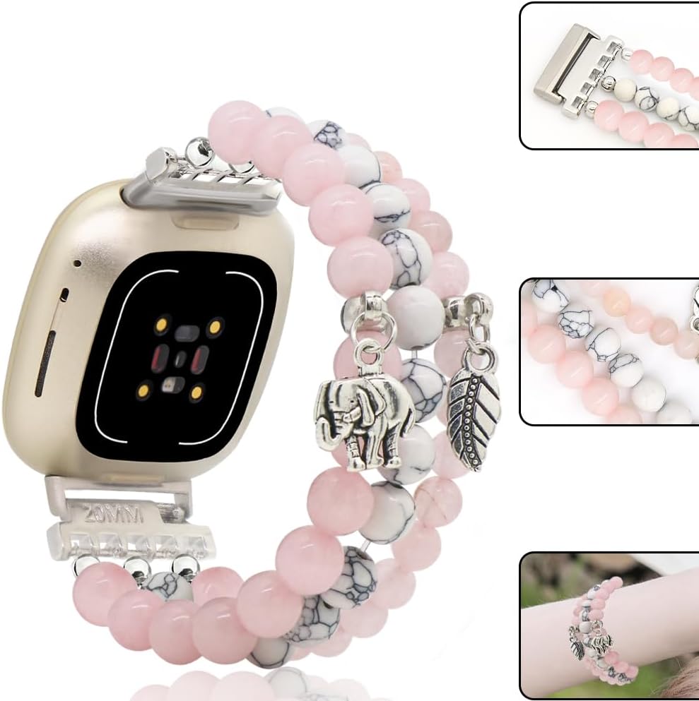 C&L Accessories Pulseras compatibles con bandas Fitbit Versa 3Versa 4Fitbit Sense 2Bandas Sense para mujeres y hombres con cuentas de piedras