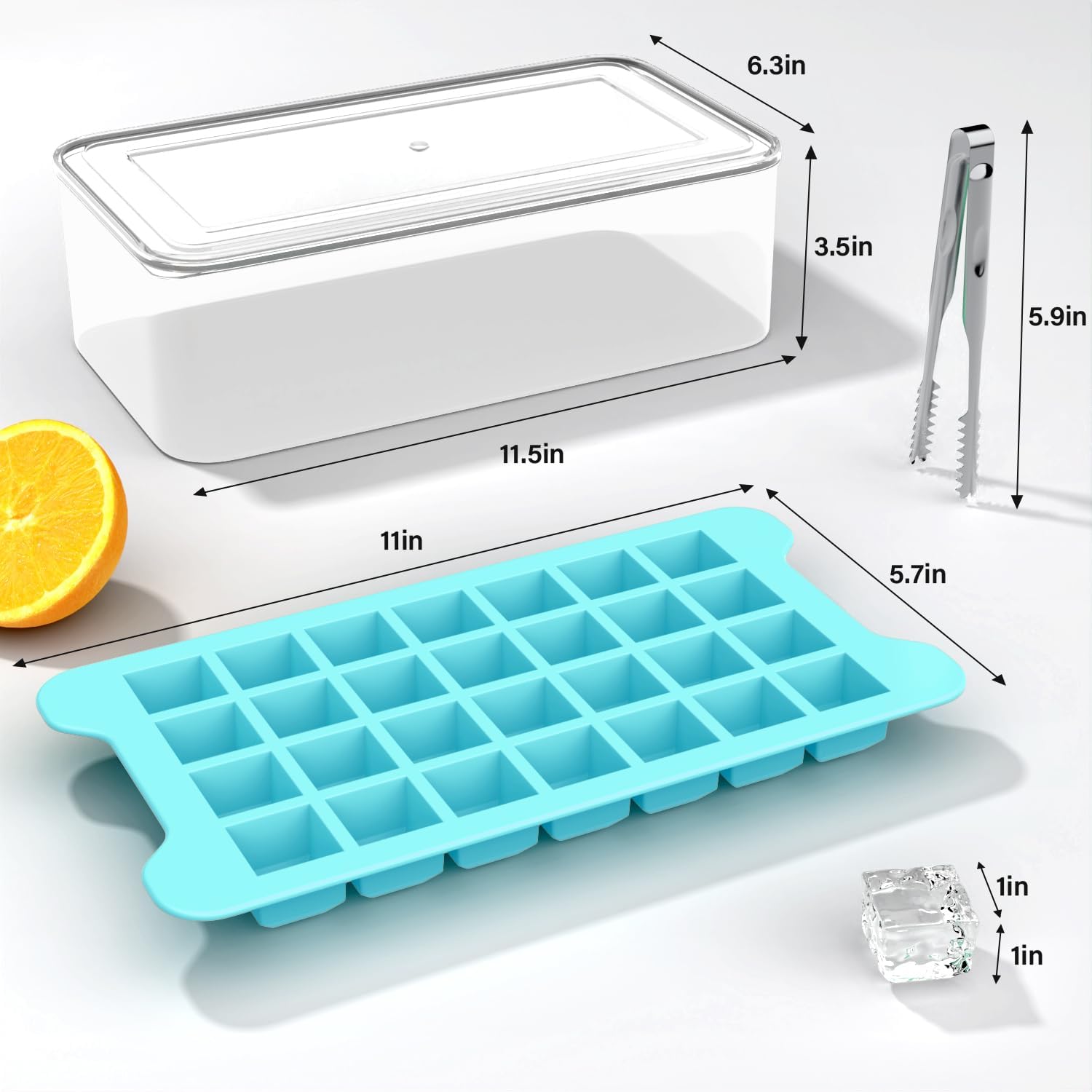 Bandeja de cubitos de hielo para congelador con contenedor FDDBI – Máquina de cubitos de hielo de fácil liberación de 1 pulgada con tapa y