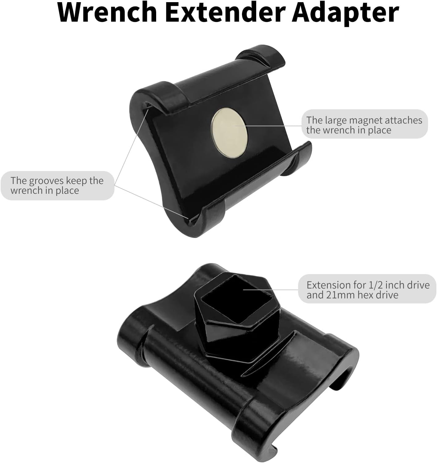 Weytoll Adaptador extensor de llave con manget compatible con unidad de 12 pulgada y unidad hexagonal de 0.827 in, herramienta multiplicadora de par