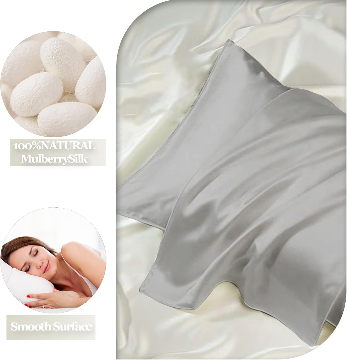 FCHJXTL 19 Momme – Funda de almohada de seda de morera natural para cabello y piel con cremallera oculta, suave, transpirable, suave refrescante,