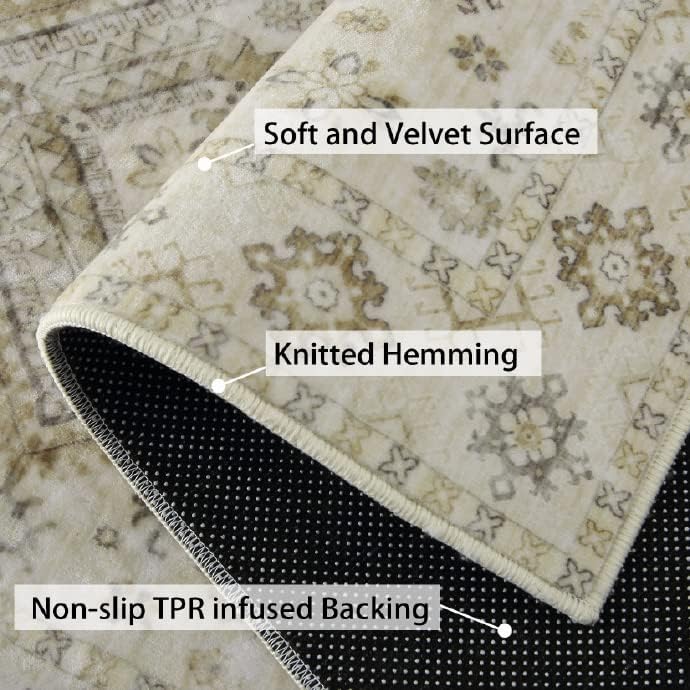 Fashionwu Alfombra bohemia de 5 x 8 pies, estilo oriental para dormitorio, tapete de baño, medallón envejecido, lavable a máquina, alfombra estética