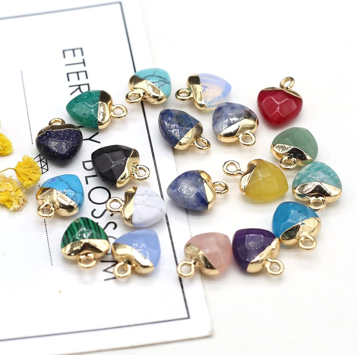 LE SKY 10 colgantes de piedra natural en forma de corazón mezclados de ágata de cristal para hacer joyas, collares, aretes, Piedra Ágata