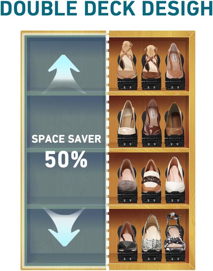 Organizador de ranuras para zapatos para Clost  Doble cubierta, no requiere montaje, apilador de zapatos para un par de zapatos, soporte ajustable