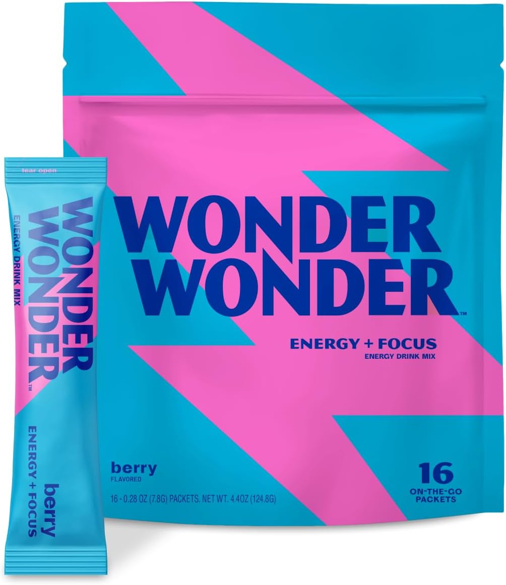 WonderWonder Paquetes de polvo de bebida energética, suplemento de energía y enfoque, paquetes de electrolitos en polvo y mezcla de bebidas