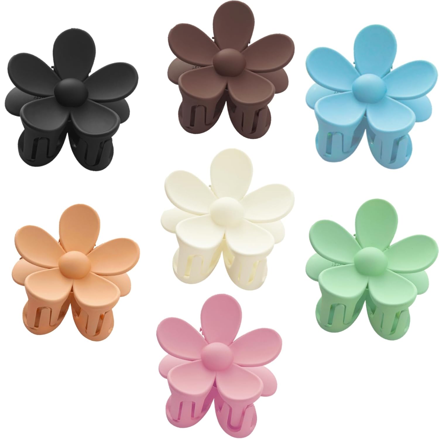 Paquete de 7 pinzas de flores, pinzas de pelo medianas para mujeres y niñas, bonitos clips de garra de margarita, pinzas de pelo mate para cabello