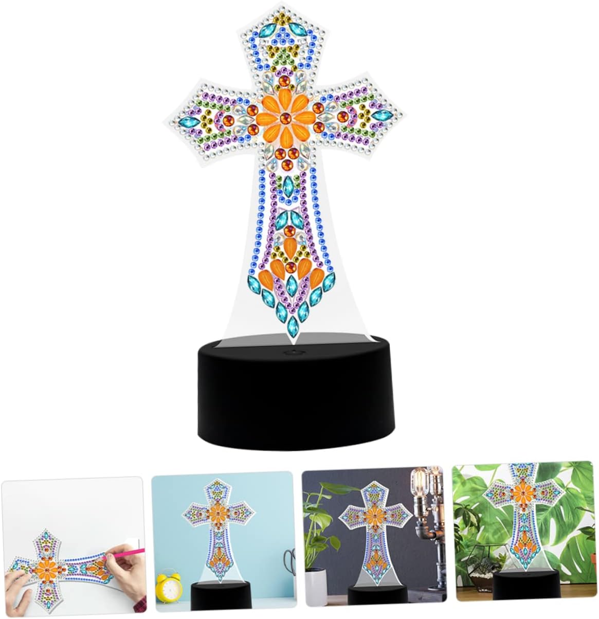 DOITOOL Lámpara de cruz de luz de cruz DIY diamantes de imitación pintura manualidades regalos religiosos lámpara de mesa decorativa lámpara de