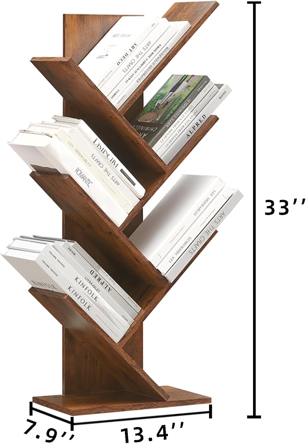 Somdot Estantería de madera de 6 niveles para CD, películas y libros, diseño retro con estantes organizadores para dormitorio, sala de estar y