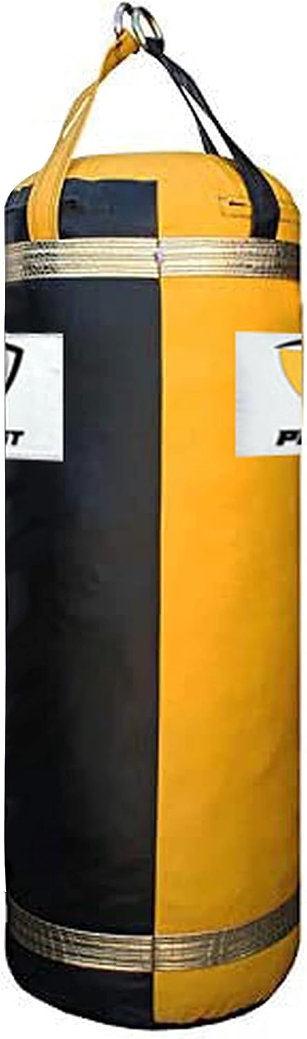 Bolsa pesada de lujo para puñetazos y patadas, ideal para boxeo, artes marciales mixtas y muay thai (130 libras, 4 pies, negroamarillo, relleno) por