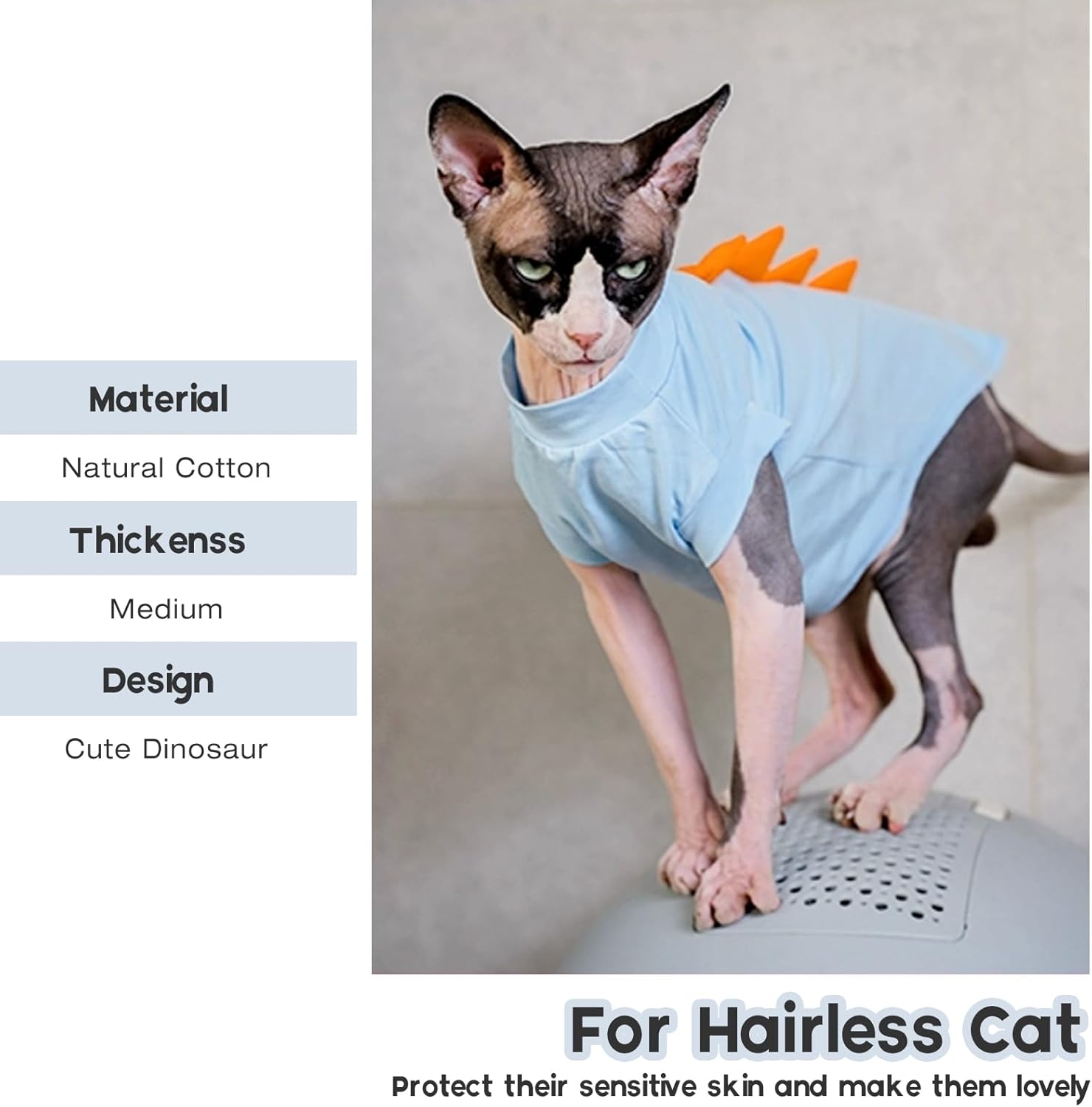 Bonaweite Sphynx – Ropa de gato sin pelo, lindas camisas de diseño de dinosaurio, ropa de gato solo para gatos, chaleco transpirable para gatitos,