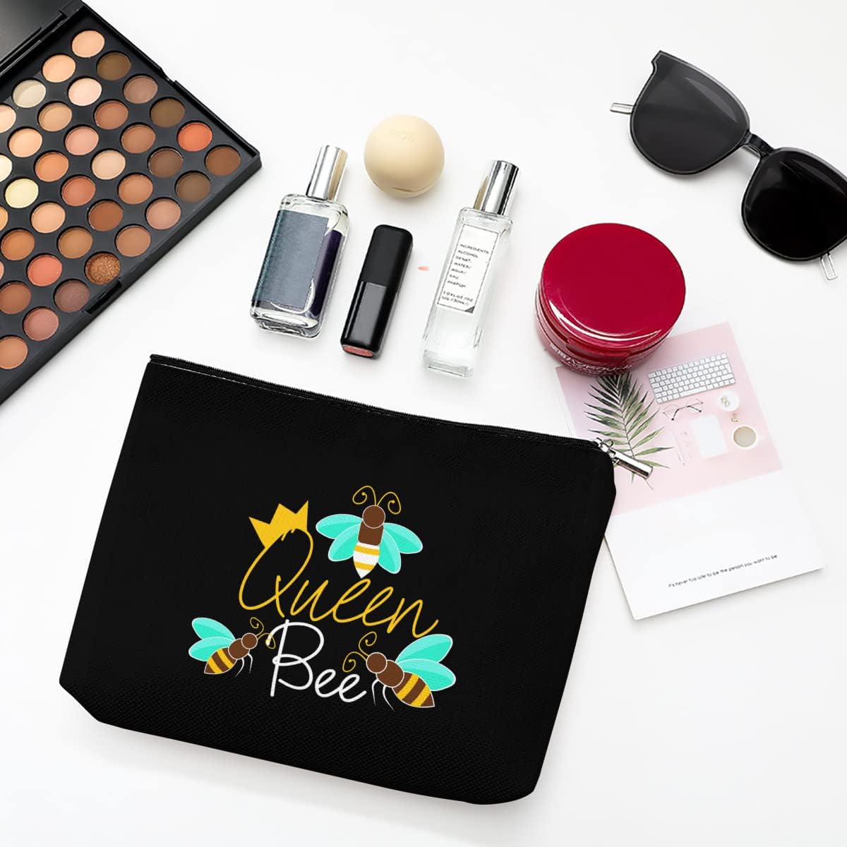 Regalos temáticos de abeja reina para mujeres, bolsa de maquillaje de abejorros, regalos para amantes de las abejas, Beeyoutiful Honeybee Crown