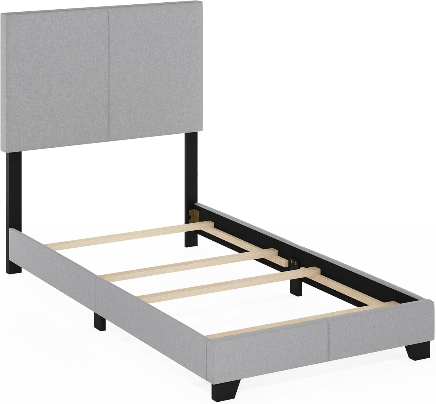 Furinno Pessac – Marco de cama tapizado de tela con soporte de listones de madera, tamaño individual, glaciar