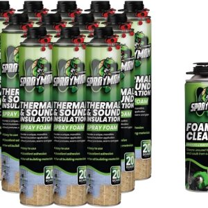 Sprayman Aislamiento de espuma en aerosol, spray de espuma de celda cerrada  12 latas, 240 pies de tablero Sprayman Aislamiento de espuma en aerosol, spray de espuma de celda cerrada  12 latas, 240 pies de tablero