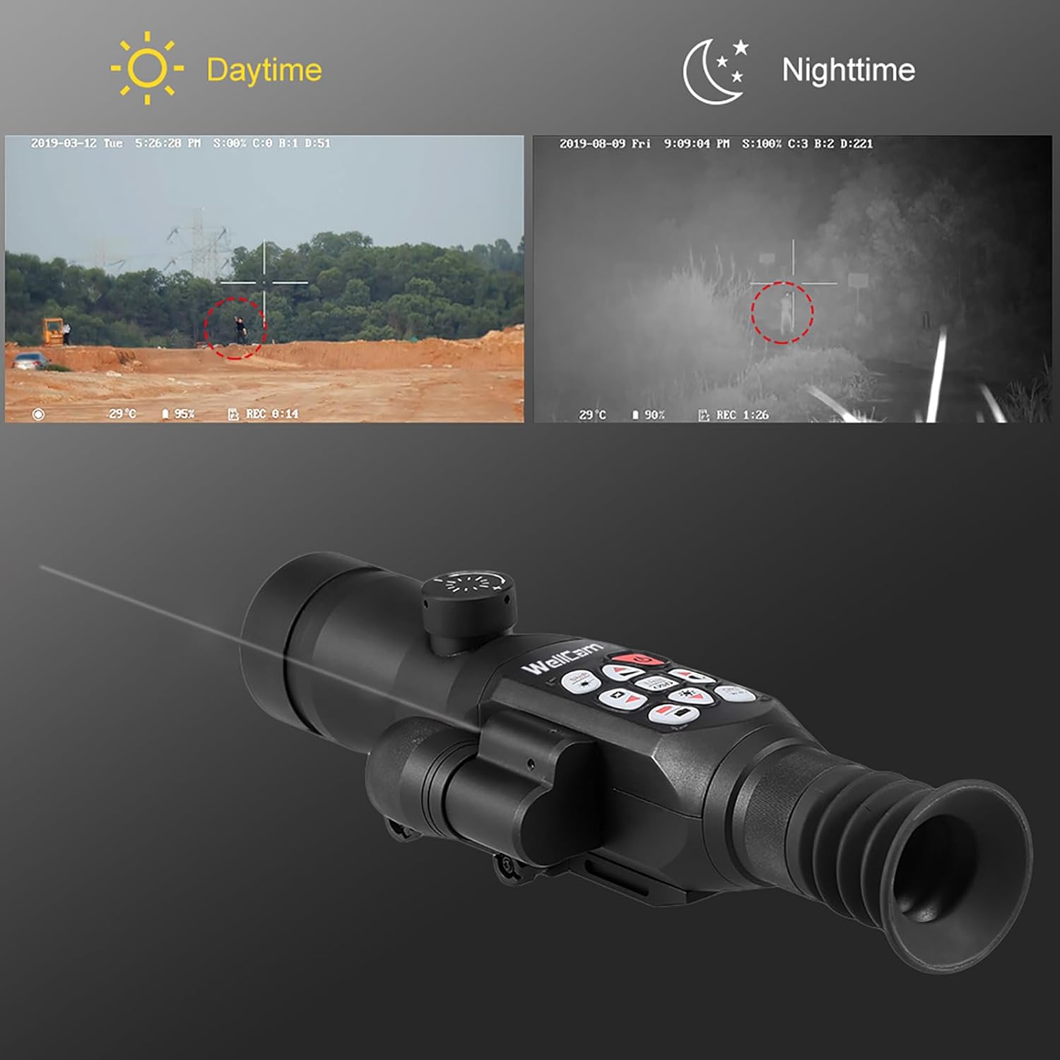 Alcance digital de visión nocturna para caza lente de 1.969 in, aplicación WiFi, zoom de 3.7-11x, punto de mira fácil de poner a cero IP66 luz