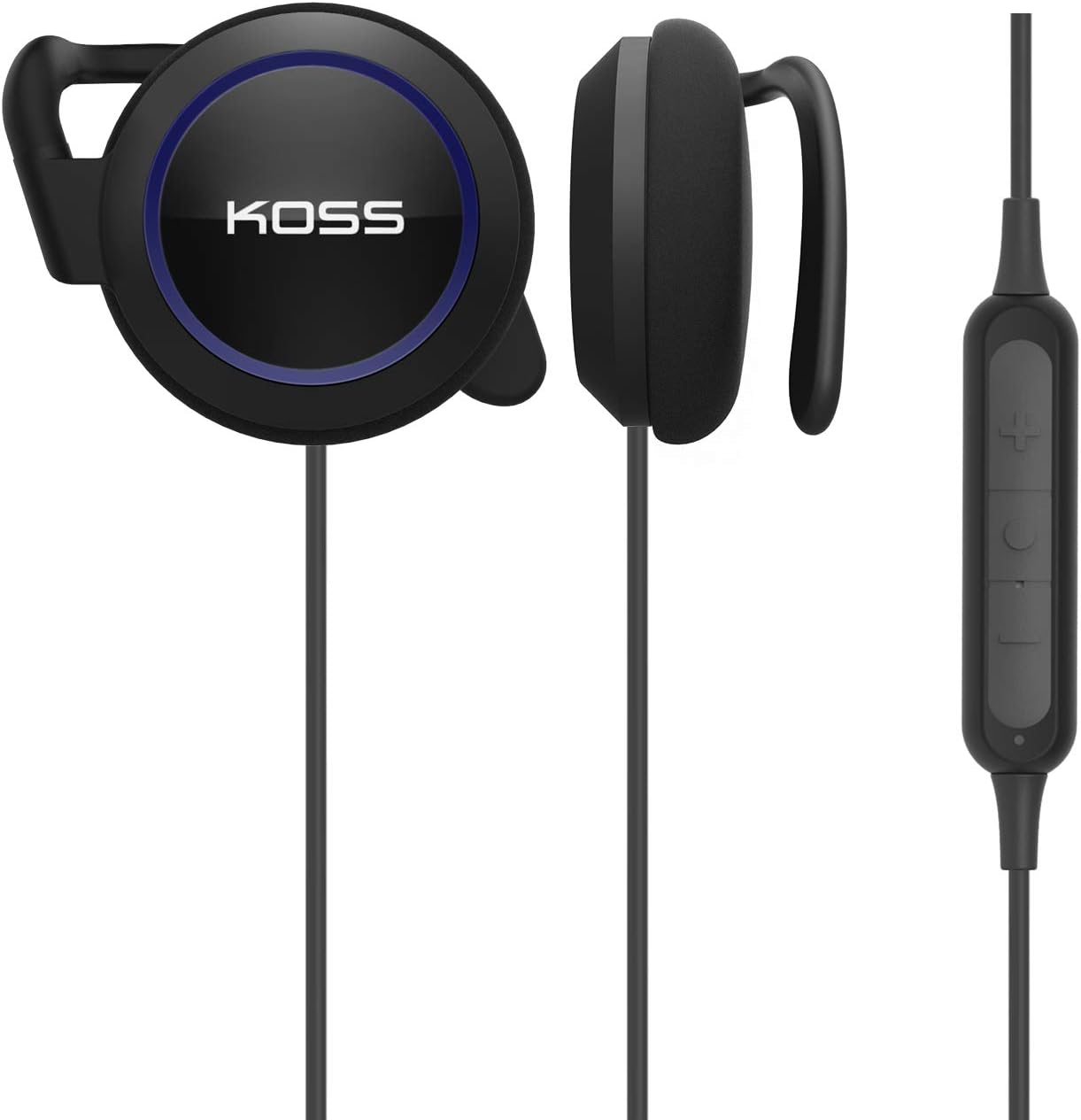 Koss BT221i – Pinzas inalámbricas Bluetooth para los oídos, micrófono en línea, control de volumen y control remoto táctil, resistente al sudor,