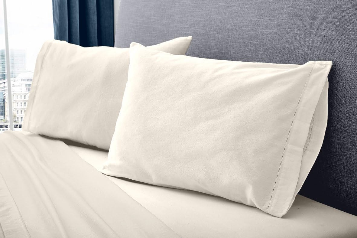 Dormisette Juego de sábanas y fundas de almohada de franela alemana de lujo, 4 piezas (marfil sólido, Queen)