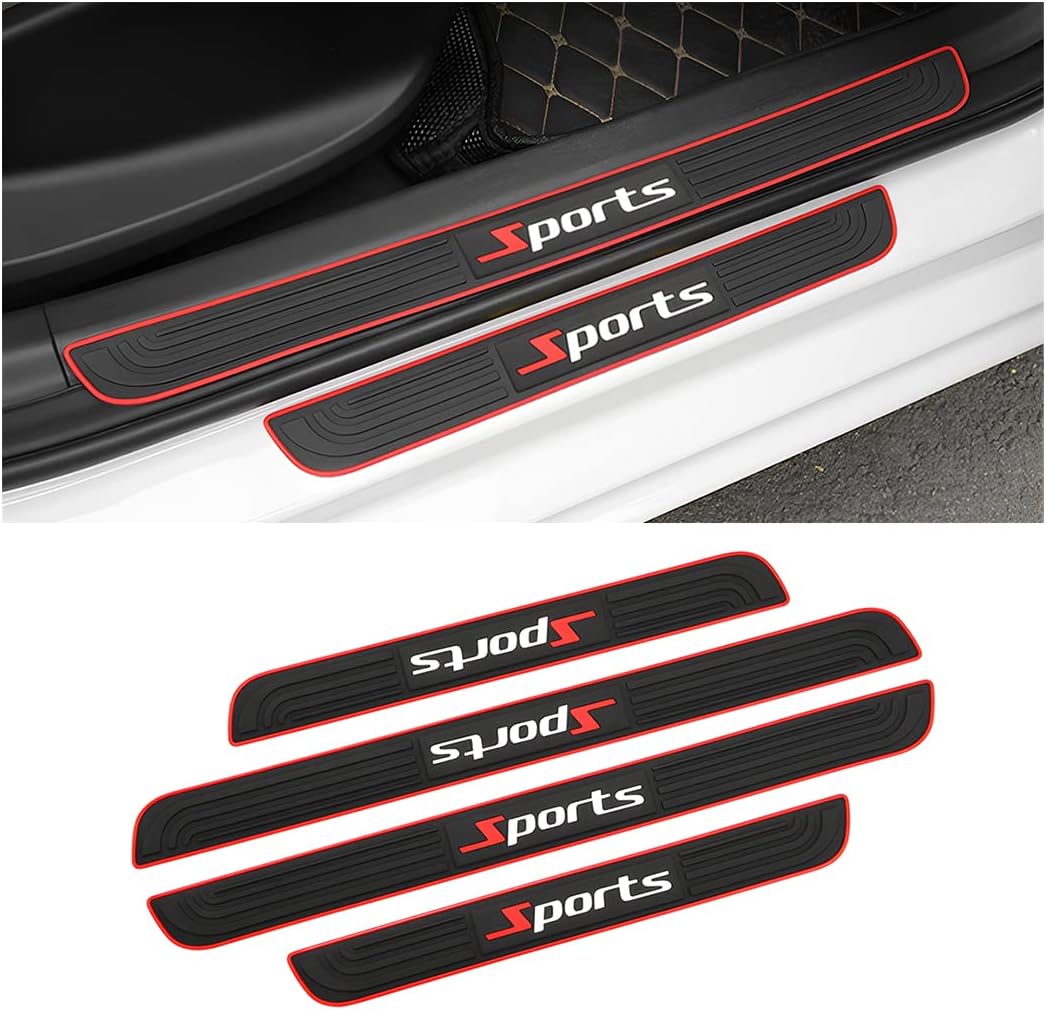 AICEL Protectores de placa para umbral de puerta de automóvil, 4 piezas de goma suave de PVC para umbral de puerta delanteratrasera, protección