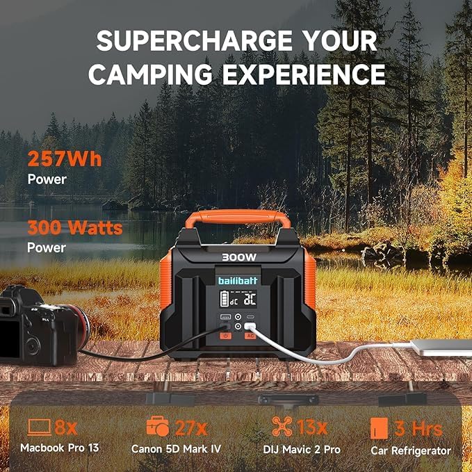 Portable Power Station 300W 257wh Lithium Battery Bailibatt Small Portable Generator for Home Use Camping Travel Emergency Hunting Outdoor, Large
