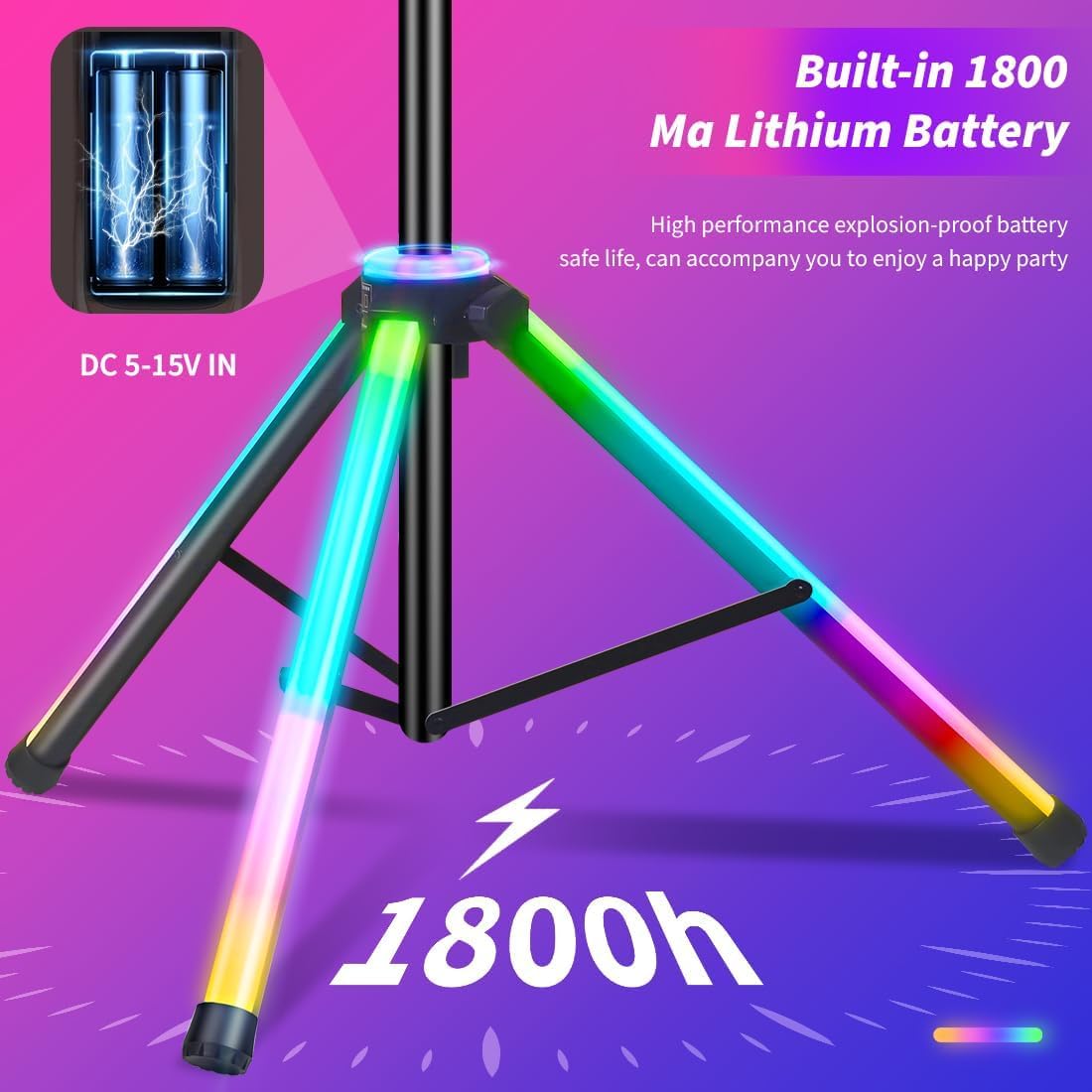 Soportes para altavoces resistentes, par de LED multicolores, soportes de trípode para altavoces de DJ, altura ajustable de 40 a 67 pulgadas,