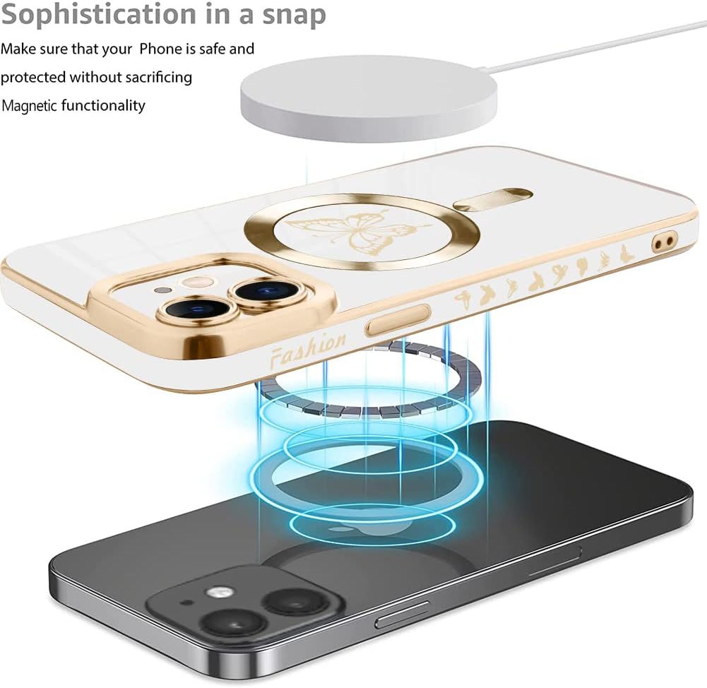 Fiyart Funda magnética diseñada para iPhone 11 compatible con carga inalámbrica MagSafe, bonita funda de teléfono con diseño de mariposa y protector