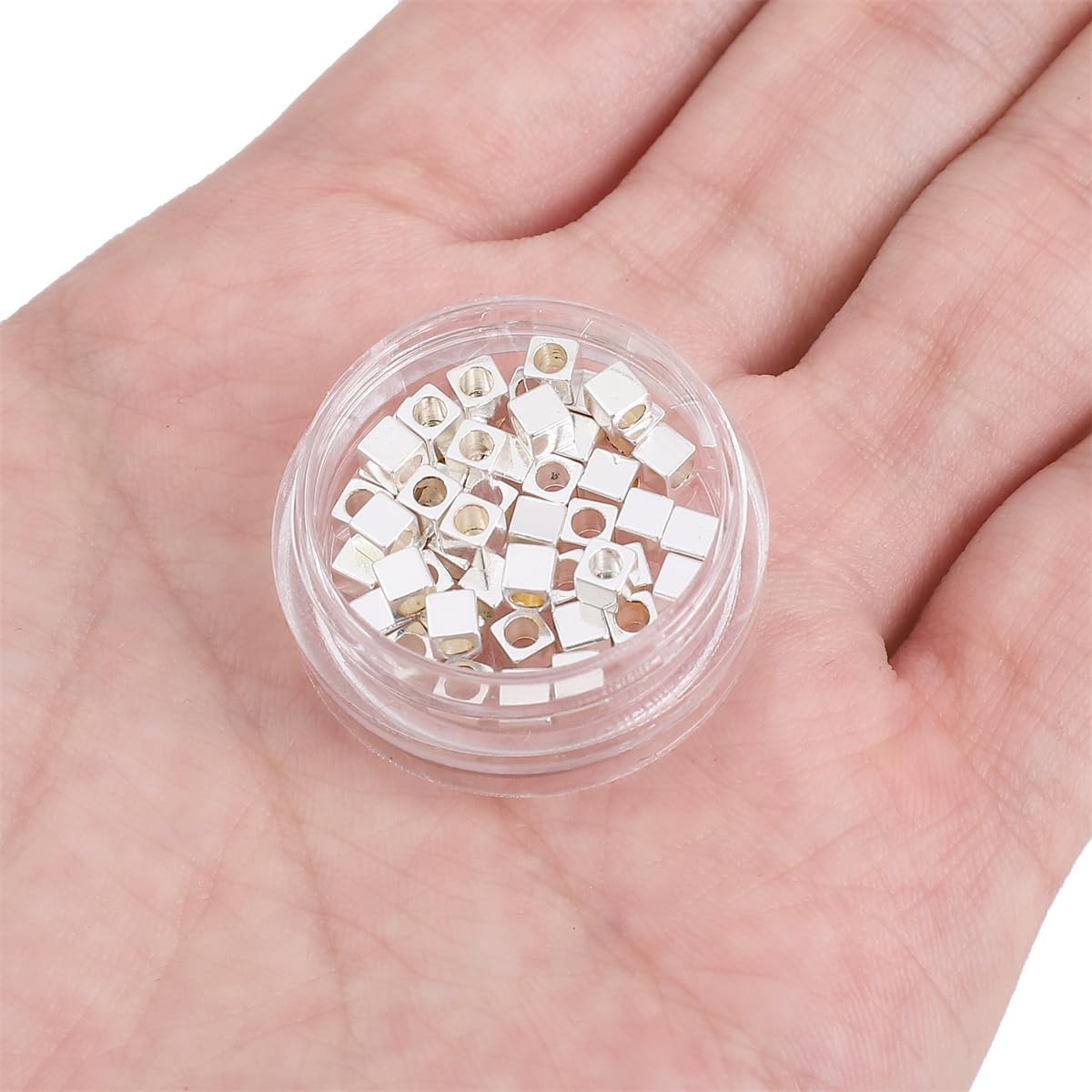 Cuentas espaciadoras de cubo chapado en plata ángulo recto 0.118×0.118 in 50pcs para la fabricación de joyas hallazgos no se deslustran