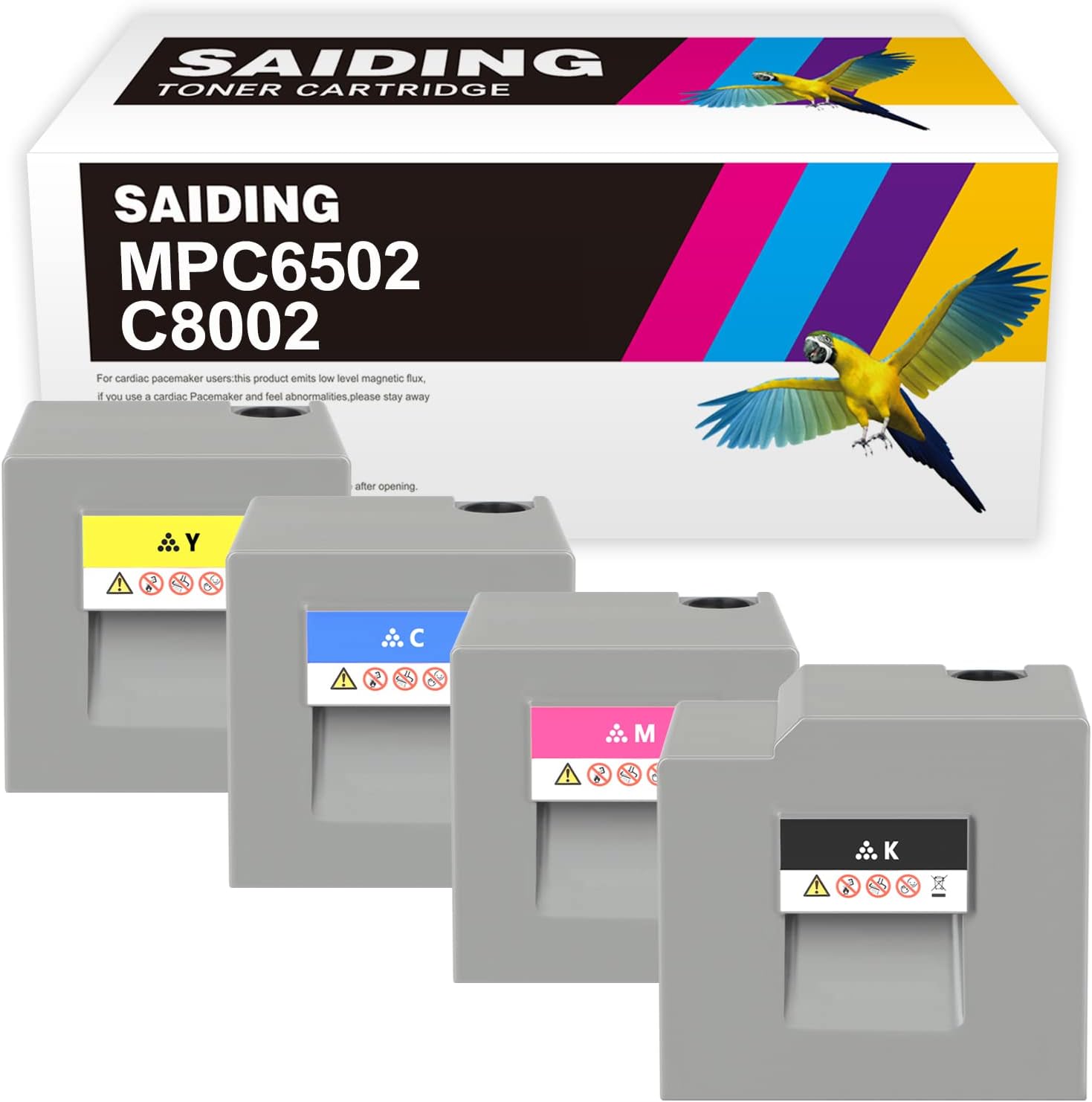 SAIDING Cartucho de tóner compatible de repuesto para impresora 842083 842084 842085 842086 para impresora Ricoh MP C6502 C8002 (paquete de 4)