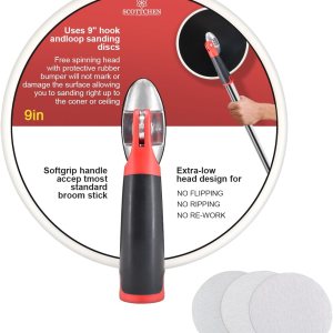 SCOTTCHEN Lijadora radial de poste redondo de 9 pulgadas para pared seca incluye 3 discos de lijado de gancho y bucle de 80,100,150 granos SCOTTCHEN Lijadora radial de poste redondo de 9 pulgadas para pared seca incluye 3 discos de lijado de gancho y bucle de 80,100,150 granos