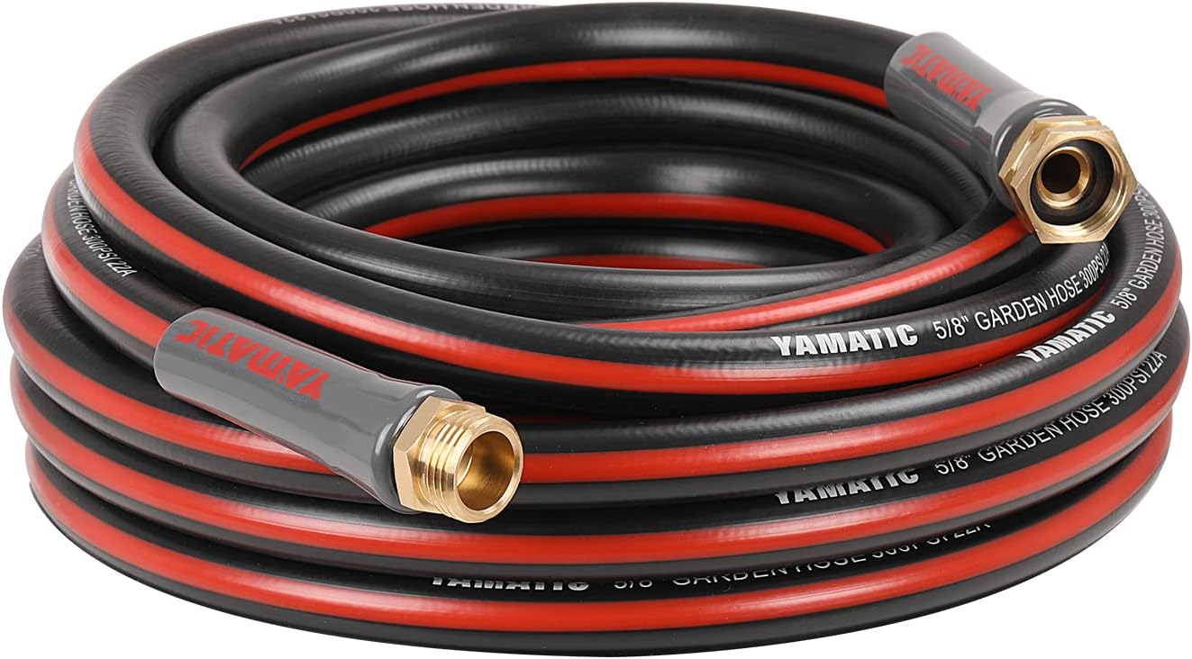 YAMATIC Manguera de jardín de 25 pies, manguera de agua ultra duradera, manguera regular de 58 pulgadas con conector de latón macizo para todo tipo