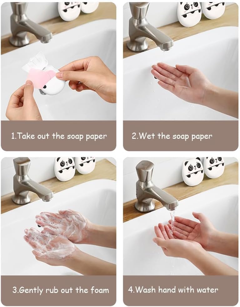 AitnWoy Panda – Lindas hojas de jabón portátiles, 150 piezas de papel de jabón de viaje, desechables, solubles en agua, lavado de manos, jabón de