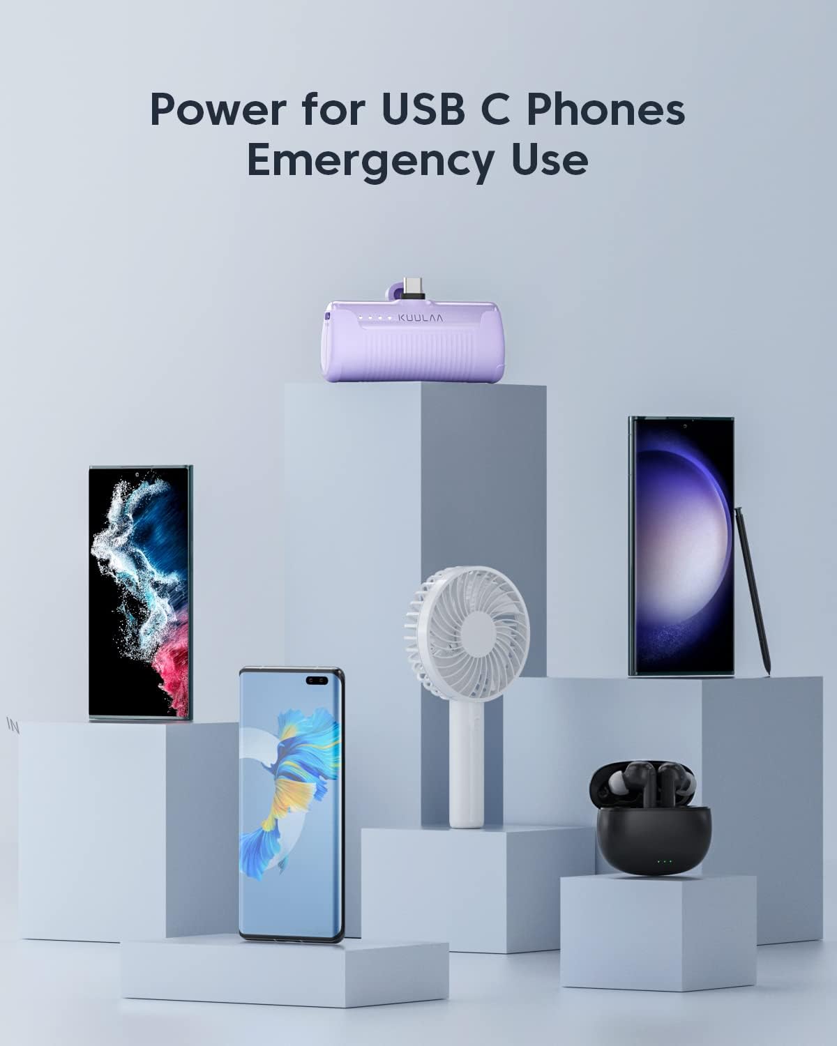 Kuulaa Cargador portátil USB C Power Bank 4500mAh pequeño cargador de teléfono portátil Android compacto enchufable paquete de batería portátil