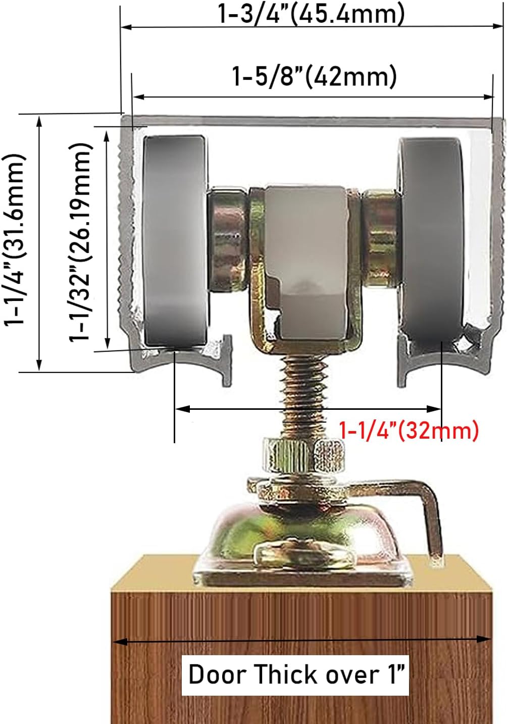 Paquete de 2 herrajes para puerta corrediza con bolsillo superior, rodillos, montaje para Johnson Part 1125 y 1500, incluye llave y tornillos
